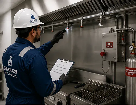Wet chemical fire suppression system above a galley fryer