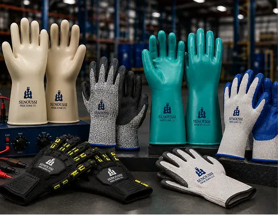 Worker putting on protective work gloves